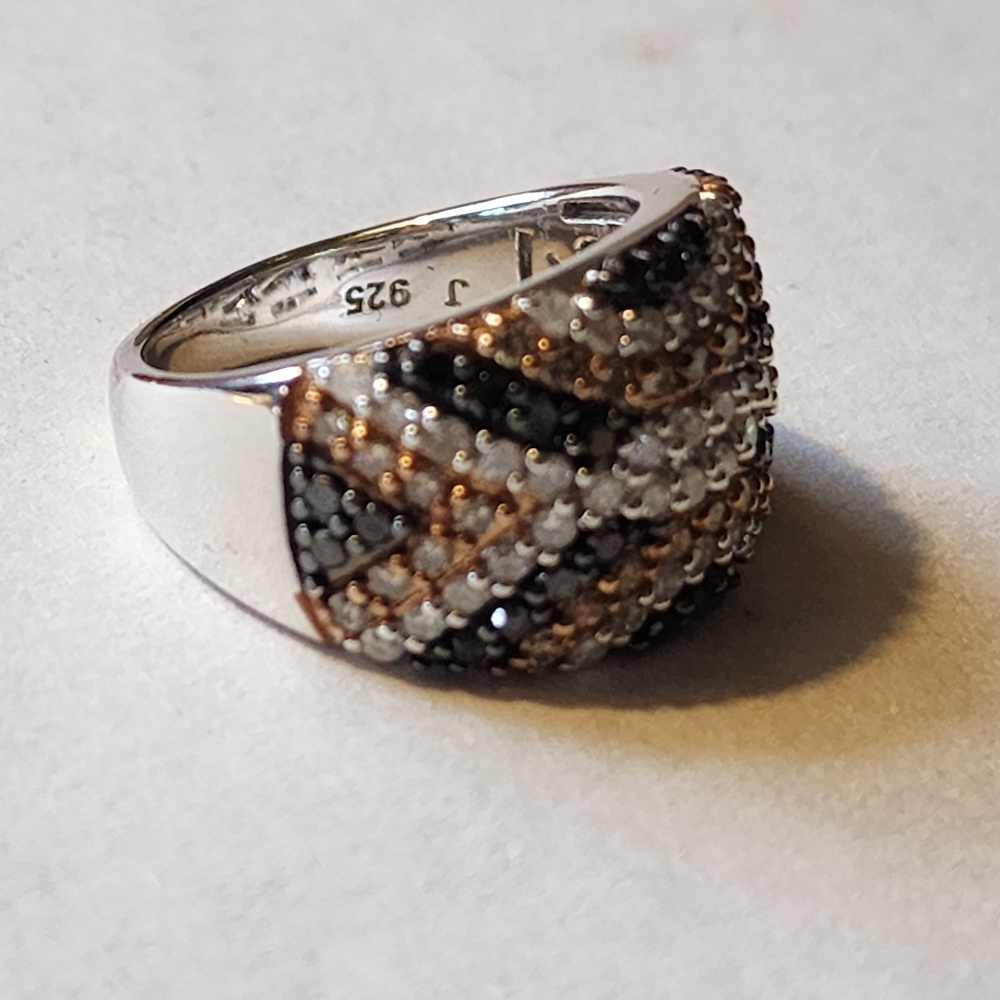 Sterling silver ring with champagne Cognac and white diamond 1.50ct size 6 - Picture 3 of 5